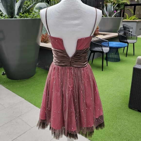 🆑️ MORGAN & CO. Drop Waist Dress Pink & Dark Brown Sequins Crystals Tulle Satin - Picture 7 of 17